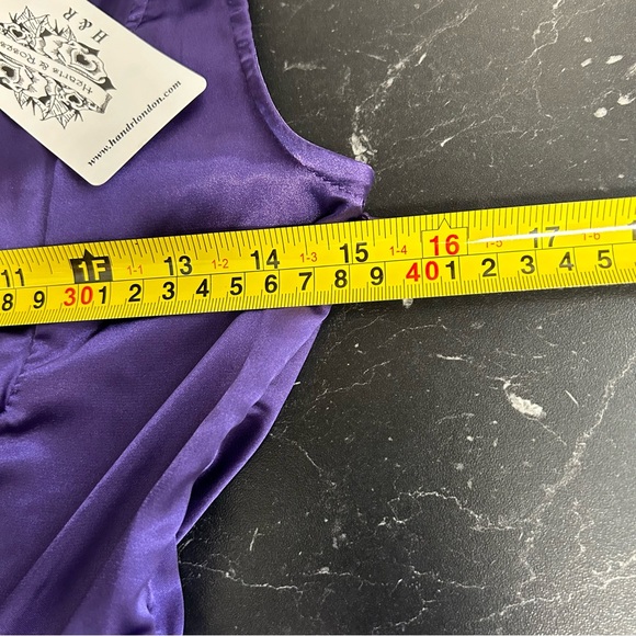 H & R London Purple Satin Retro Pin Up Style Fit Flare Tea Length Dress US 6 - Picture 10 of 15